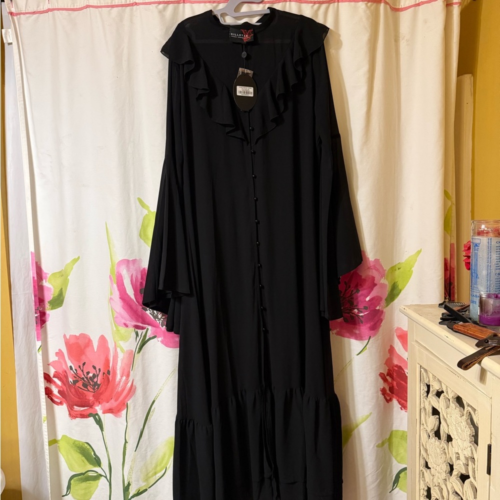 Killstar Gothic Black Maxi Dress with Button Detail